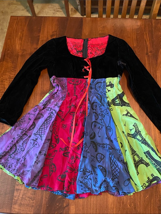 Peach Berserk Dresses & Skirts - Peach Berserk Raw Silk Multi-Color Patchwork Dress with Black Velvet Bodice